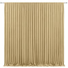A floor-to-ceiling beige pleated drapery backdrop used for weddings and parties.