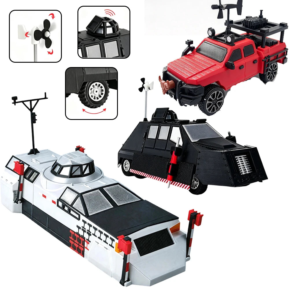 A red and black Tornado Intercept vehicle model with various components shown in detail.