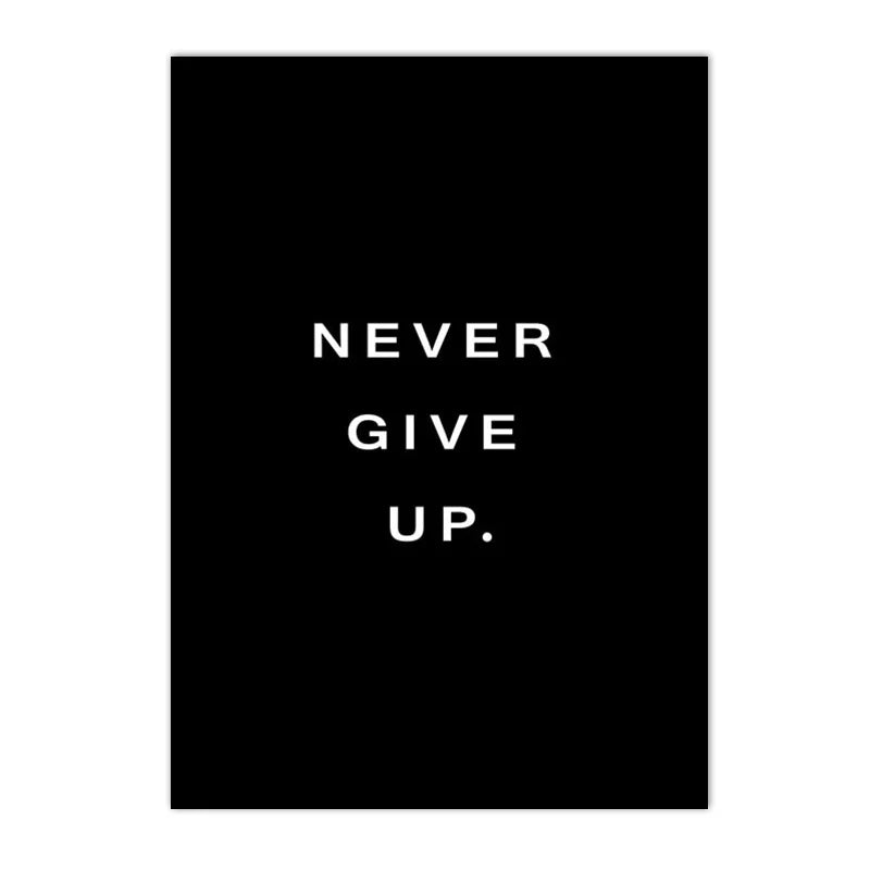Black canvas art print featuring the motivational quote Never Give Up.