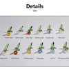A collection of handmade glass flowers in various shades including Jade, Pink, and Blue, displayed on a white background.