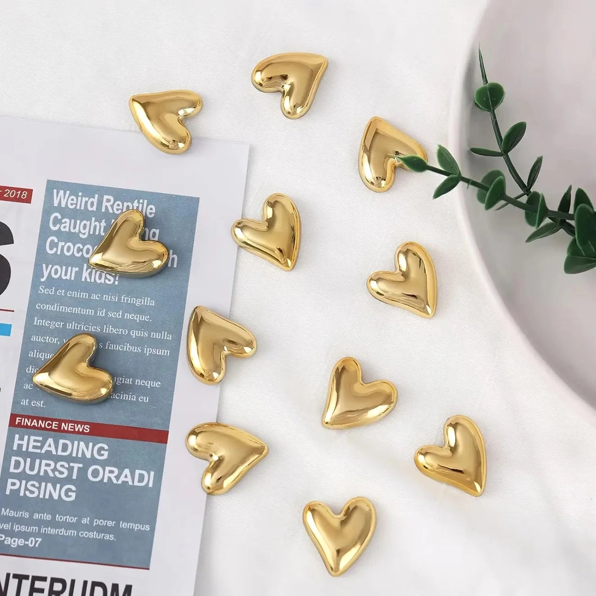 Gold Heart Fridge Magnets Set