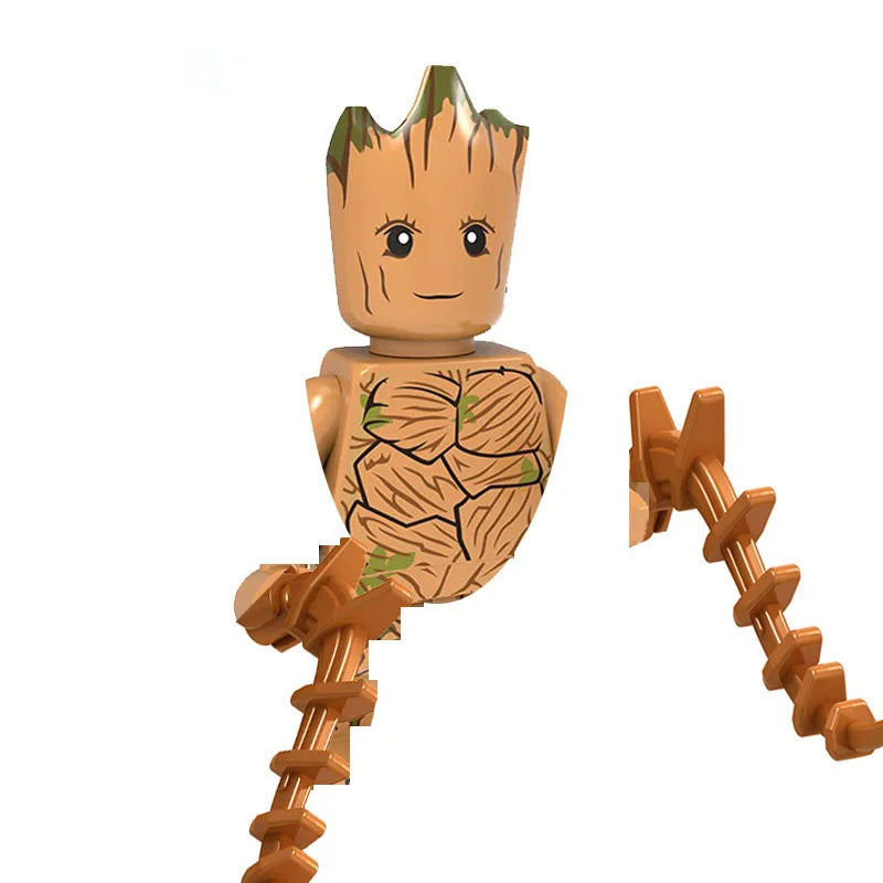 A set of building blocks depicting a stylized tree or horror movie icon with a carved face and bark texture.
