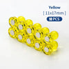 A pack of 10 yellow neodymium pin magnets with plastic shells, measuring 11x17mm each.