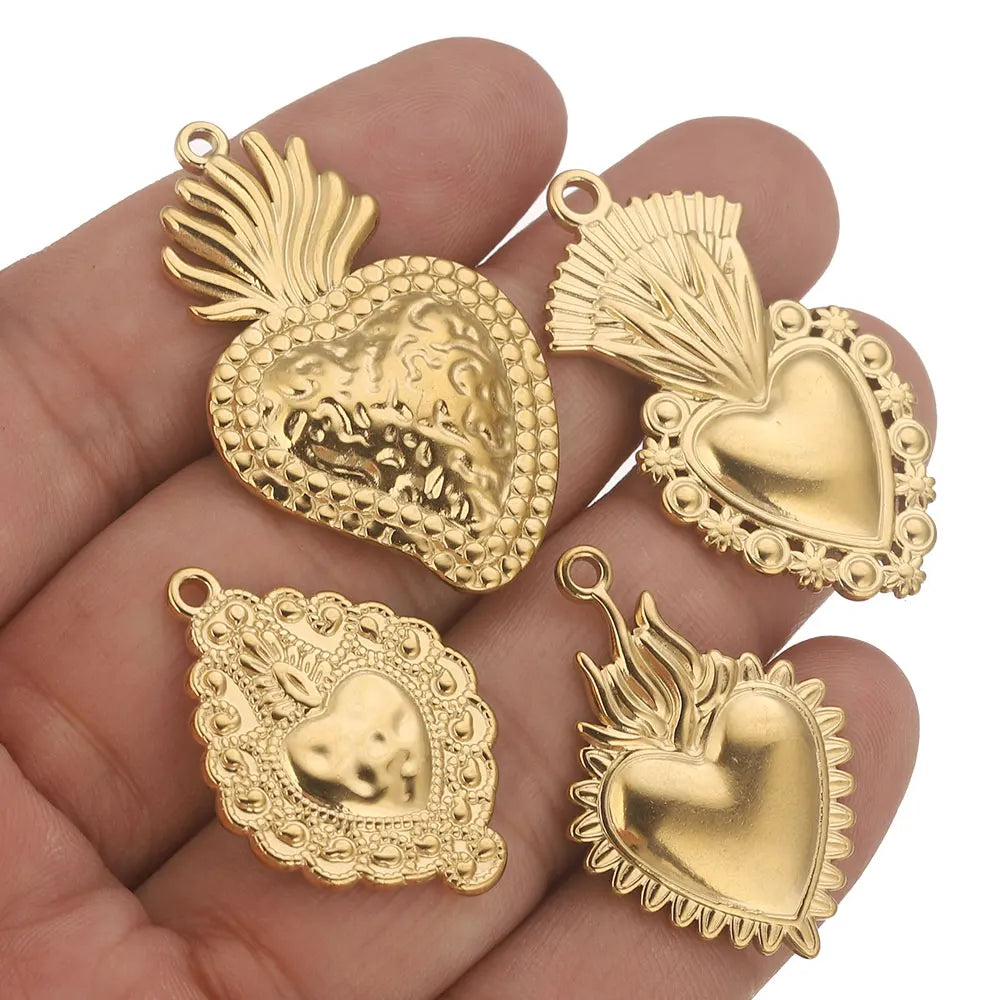 Gold Sacred Heart Charms for Jewelry Making