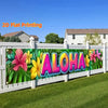 A 2D flat printing banner featuring the word ALOHA in colorful tropical flowers and leaves for outdoor decor.