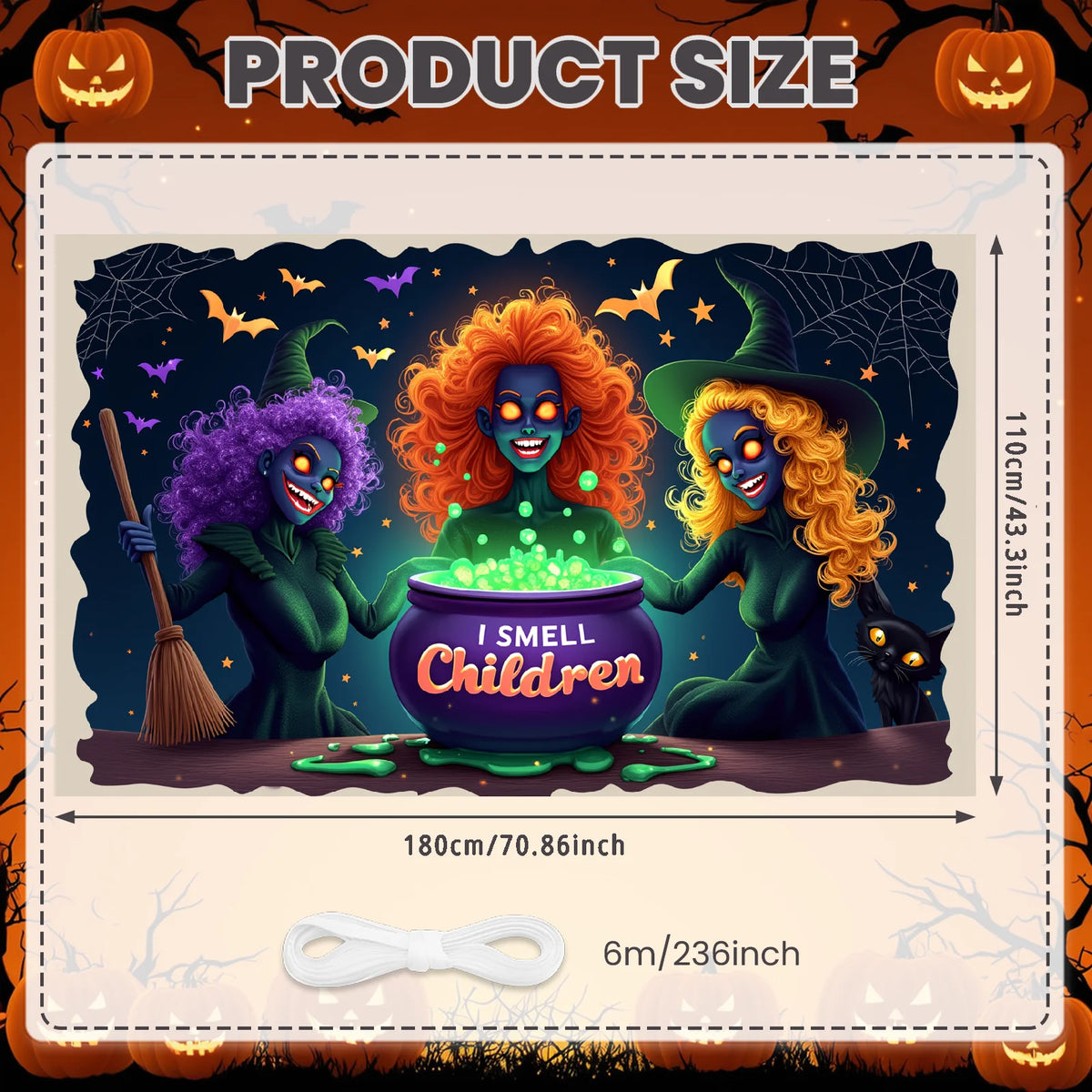 Large Halloween Witch Door Banner with Classic Spooky Design