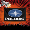 A black banner featuring the Polaris logo on a blue oval, set against an orange background with radiating lines.