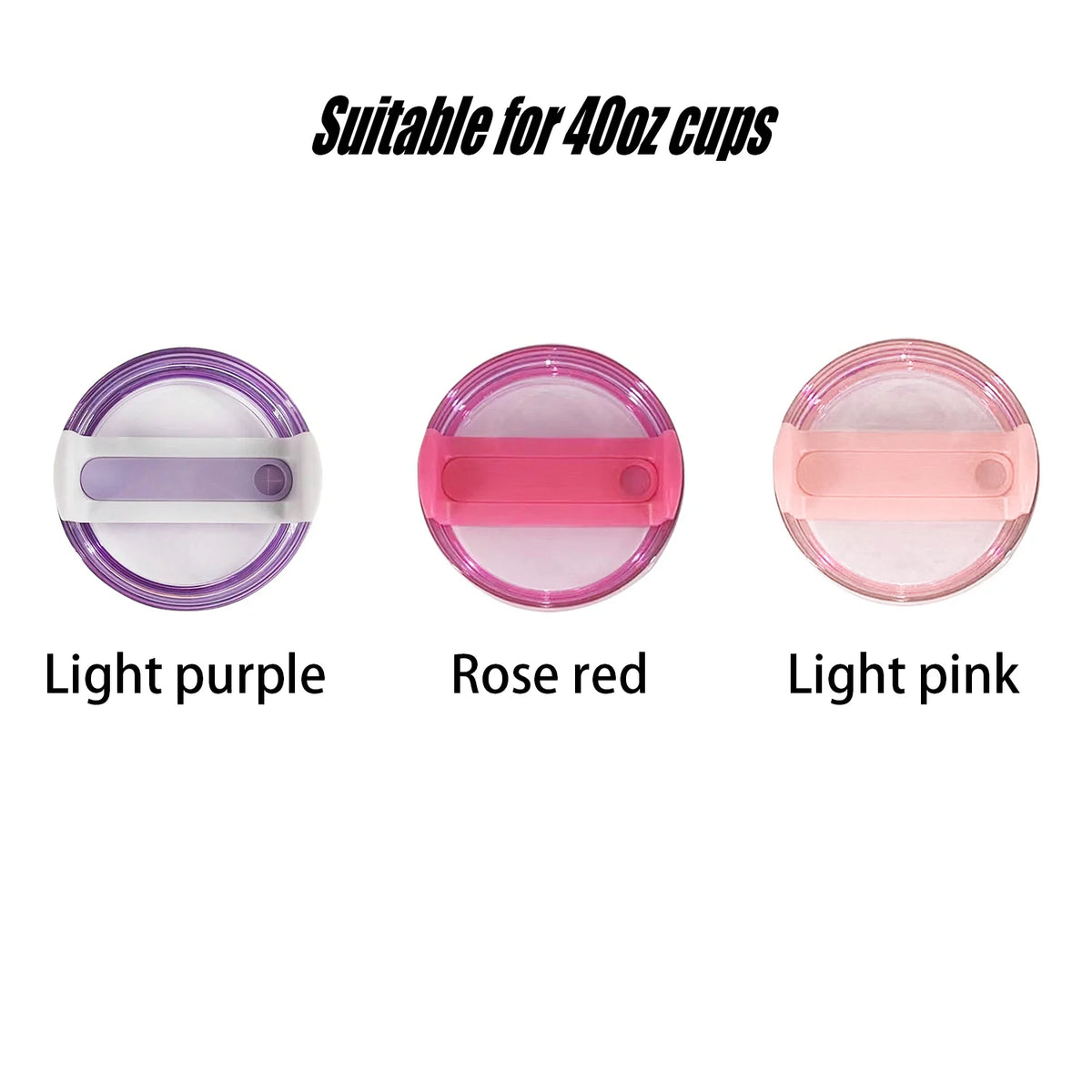 Three replacement tumbler lids in light purple, rose red, and light pink colors for 40oz cups