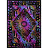 Bohemian mandala tapestry wall hanging featuring a vibrant purple and black design with celestial symbols.