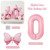 Pink balloon set featuring a large pink number zero and a medium pink bow decoration