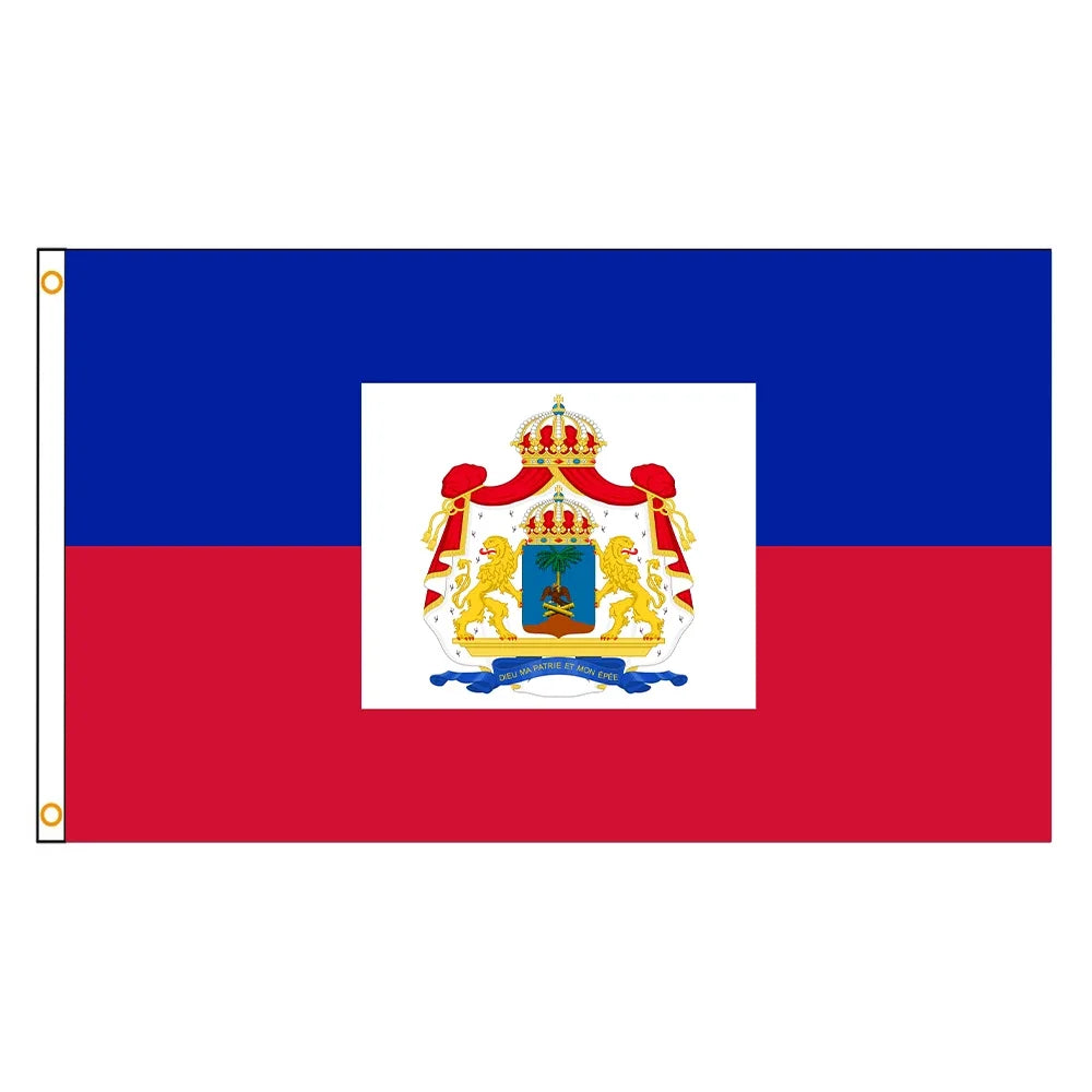 The flag of Haiti, featuring blue and red fields with a central coat of arms.