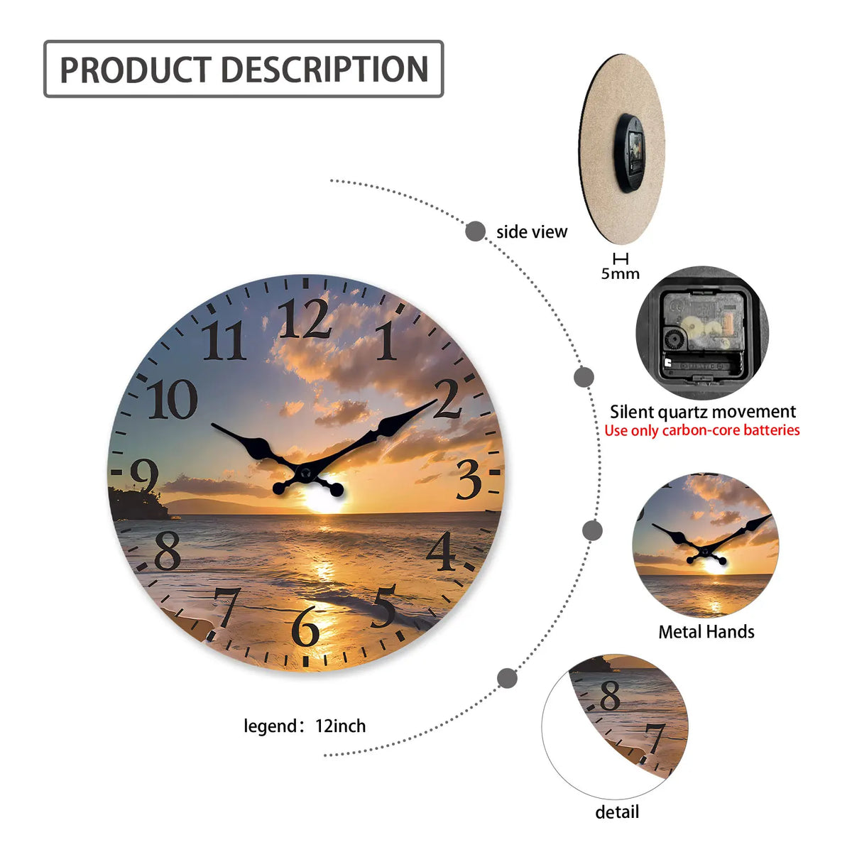 Wooden Patterned Wall Clock with Silent Quartz Movement