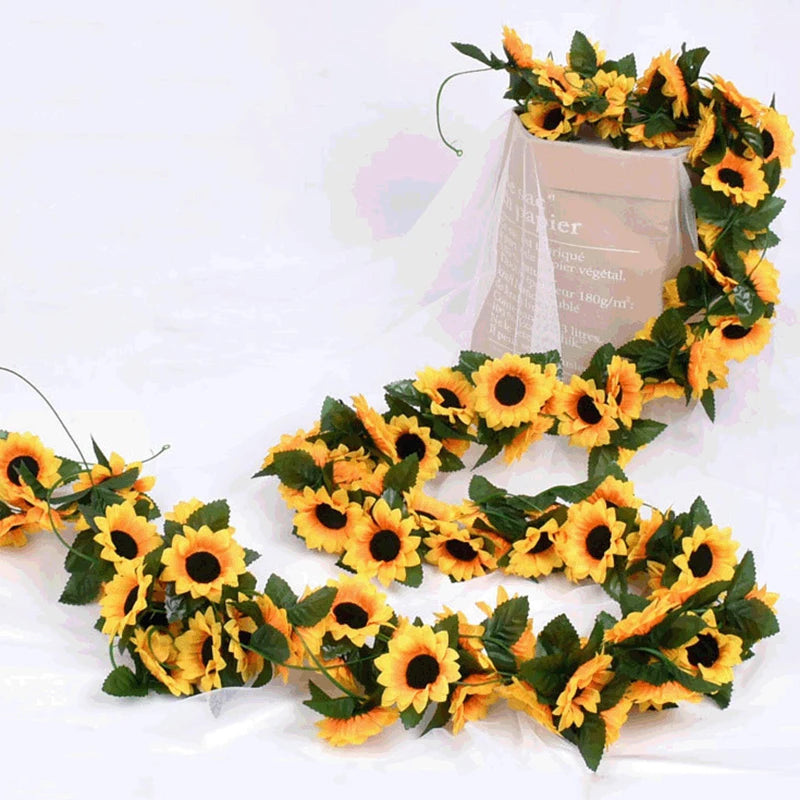 230cm Silk Sunflower Garland for Wedding and Home Decor