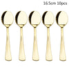 A set of ten gold disposable spoons for party use.