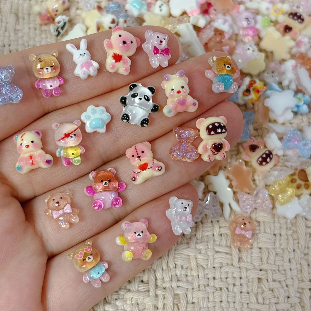 3D Resin Animal Nail Charms – Cute Bear, Rabbit & Panda Mix