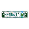 Vintage humorous lowrider metal tin sign featuring the word SHENANIGANS in various fonts and colors