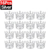 A set of 16 silver crown cake topper decorations.