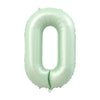 A light mint green foil number balloon shaped like the digit zero.