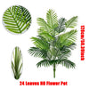 A lush artificial palm tree with 24 green monstera leaves displayed on a white background.