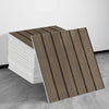 A set of ten self-adhesive marble tile stickers in brown and white stripes, shown stacked and laid out on a gray floor.