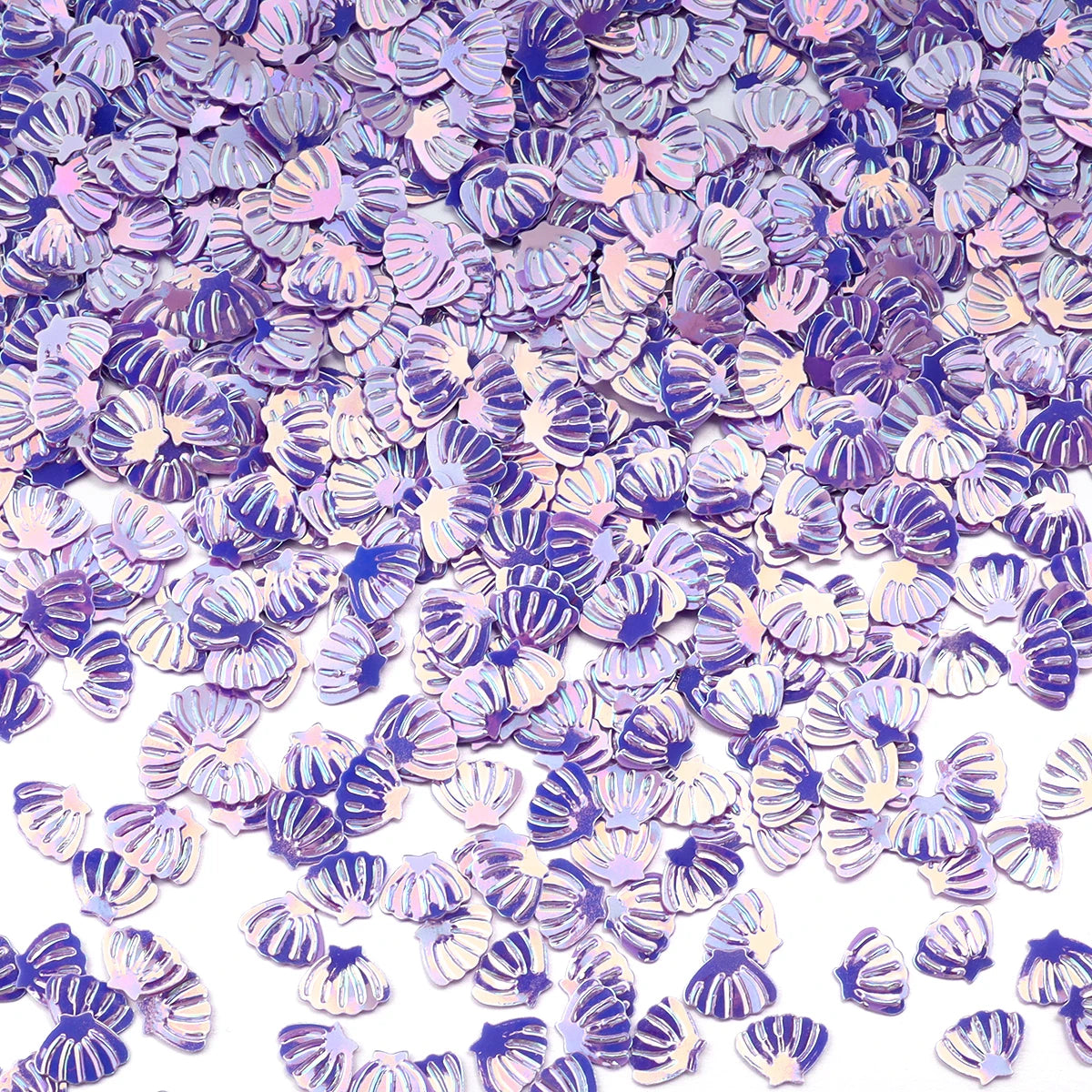 Glittering purple and pink sea shell PVC sequins for nail art and craft decoration