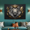 Regal Lion Crown Tapestry Wall Hanging — Vintage Black & Gold Decor