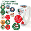 Roll of 500 festive Christmas wreath stickers in 12 pattern cycles for gift wrapping and card decoration