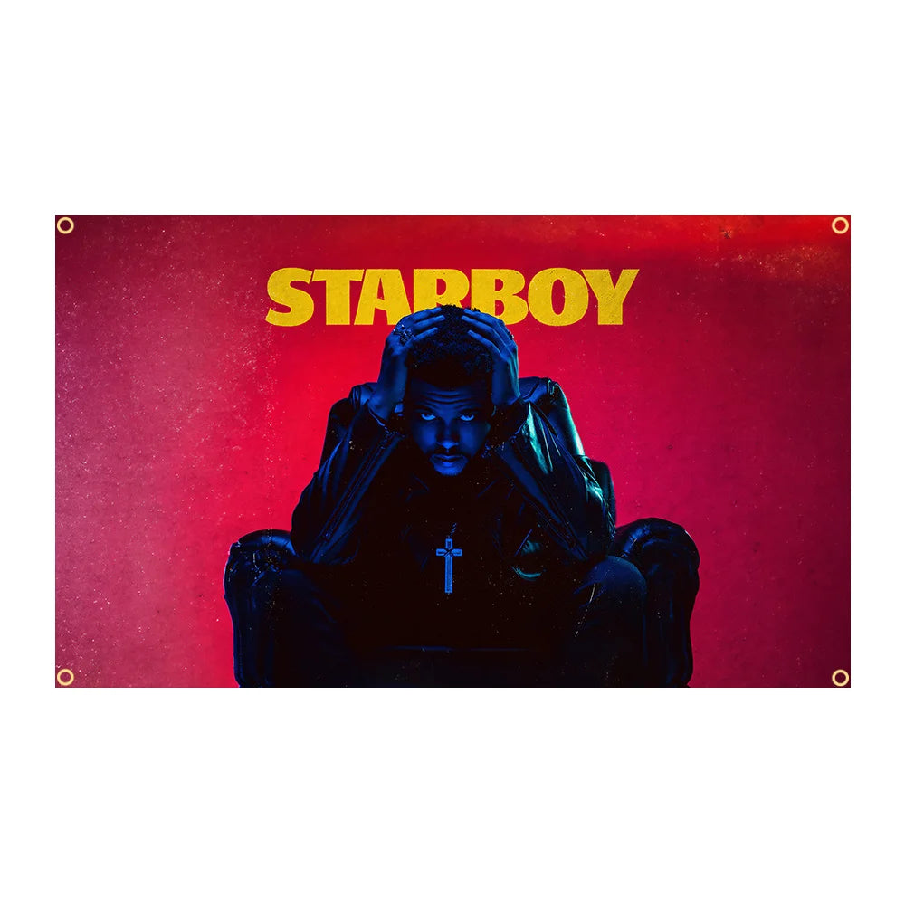 فن الألبوم لـ Starboy يظهر شخصية ذكورية سمراء بتعبير حاد وخلفية حمراء.
