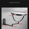 A black folding double-sided wall mirror with telescopic arms shown in various rotation angles.