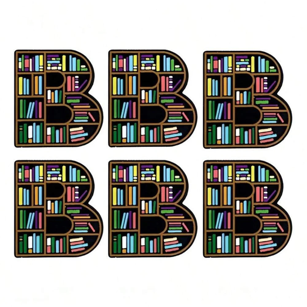 A set of eight silicone bookshelf beads shaped like the letter B for DIY jewelry and crafts.