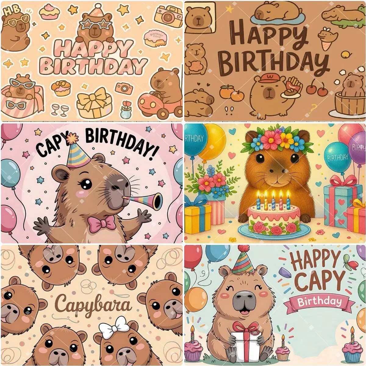 Cute Capybara Cartoon Birthday Party Backdrop