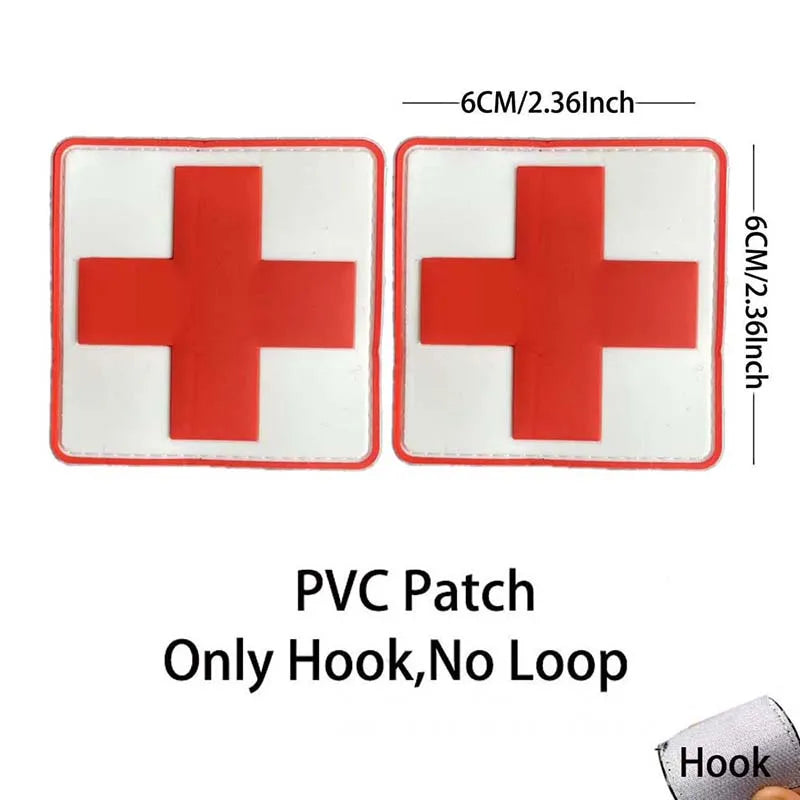 Red cross PVC patch with a hook for medical or tactical use