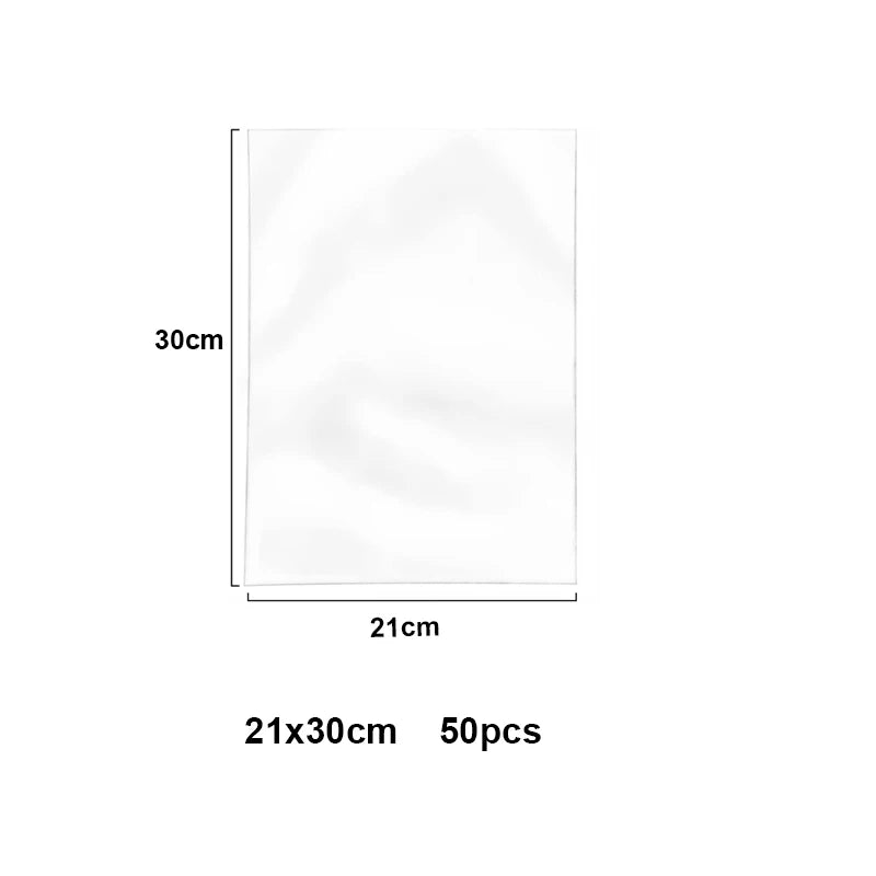 White cellophane treat bags measuring 21cm by 30cm, sold in packs of 50 pieces.