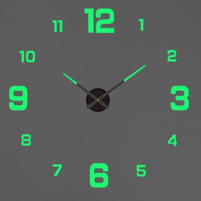 A digital clock face with green numbers and hands on a gray background.