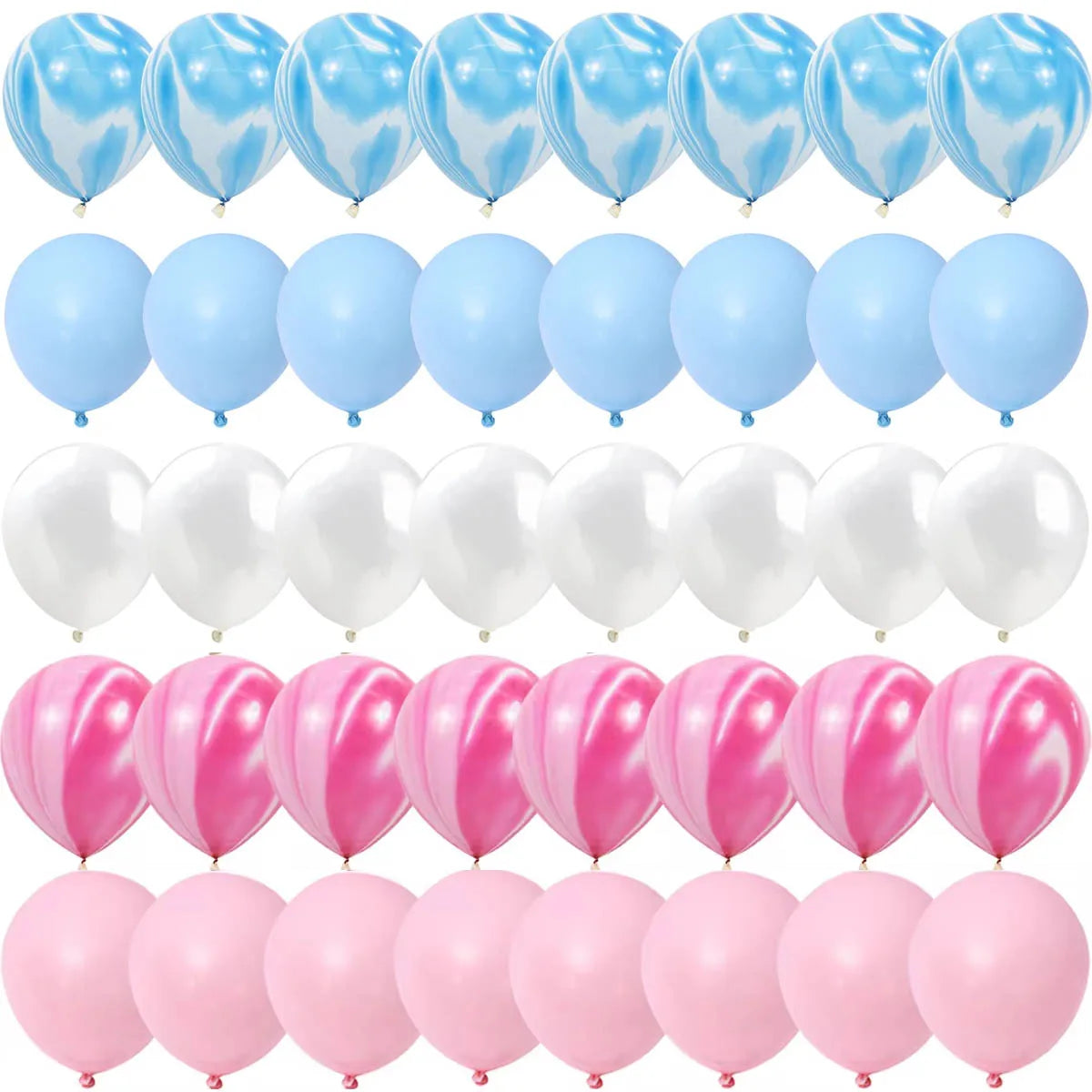 A set of blue and pink balloons used for a gender reveal event.