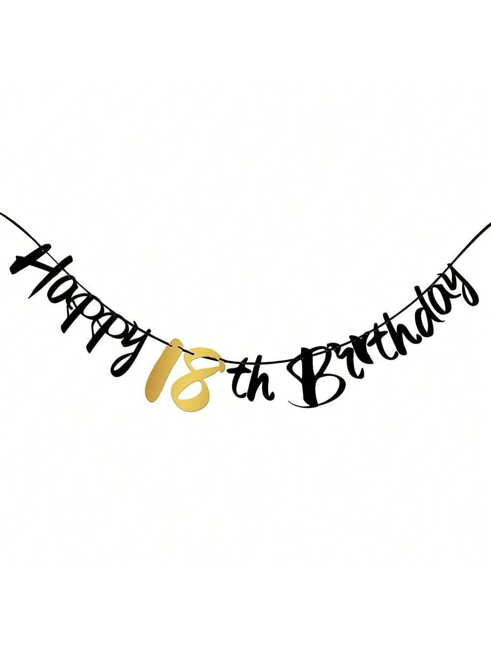 Elegant black and gold glitter birthday banner spelling out Happy 18th Birthday