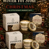 Evoduck Winter Toy Store Christmas gift set featuring a vanilla amber cashmere scented candle in a travel tin with a box and 