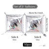 Set of 51 silver double-sided square foil balloon wall panels, measuring 46cm/18.11inch.