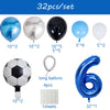 A set of 32 balloons including various colors and sizes, plus a football balloon and number foil balloons.