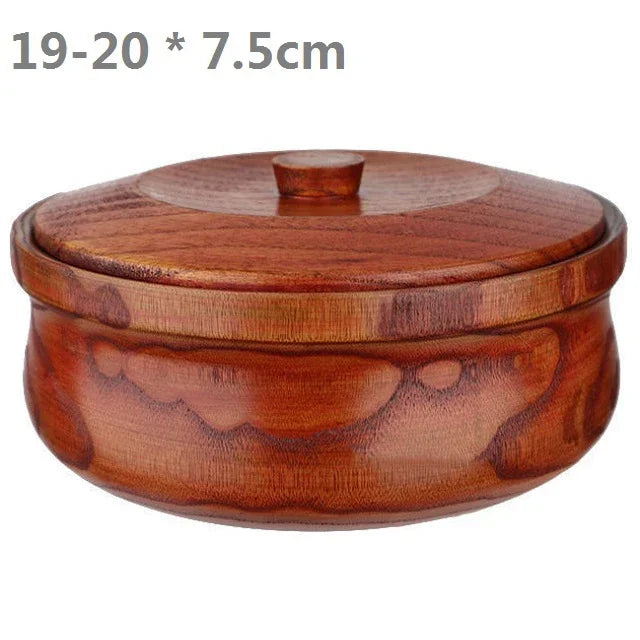 Natural Solid Wood Serving Bowl with Lid