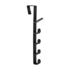 A black over-the-door hook rack designed for hanging bags, hats, and scarves.