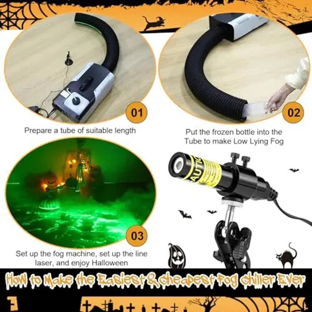 Instructions for making a fog chiller using a Halloween laser projector and tube