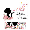 A black silhouette of a woman's profile with pink flowers and butterflies flying above her head.