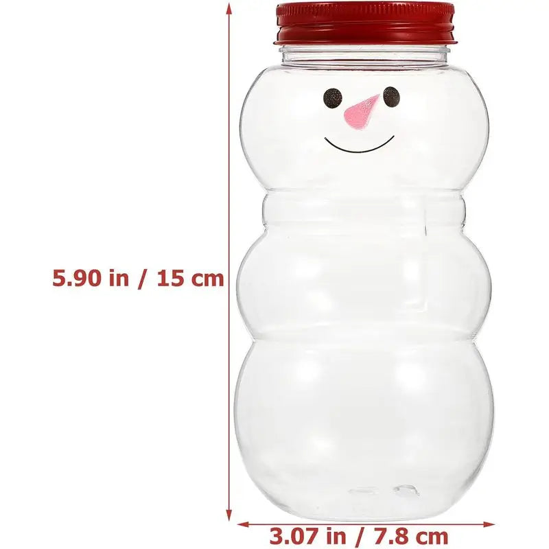 Clear glass festive snowman candy jars with red lids