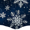 A dark blue background decorated with white snowflakes and falling snow, suggesting a festive Christmas theme.