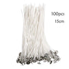 A bundle of 100 clear white braided cotton candle wicks, 15cm long.