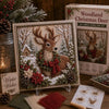 A framed Christmas 3D fabric poke art kit featuring a deer in a winter forest scene with snow and greenery.