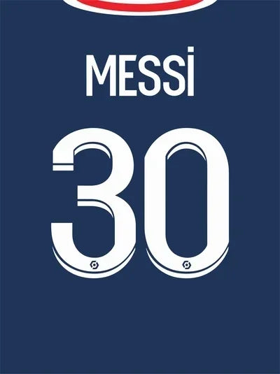 Wall art featuring the number 30 for Messi on a dark blue background.