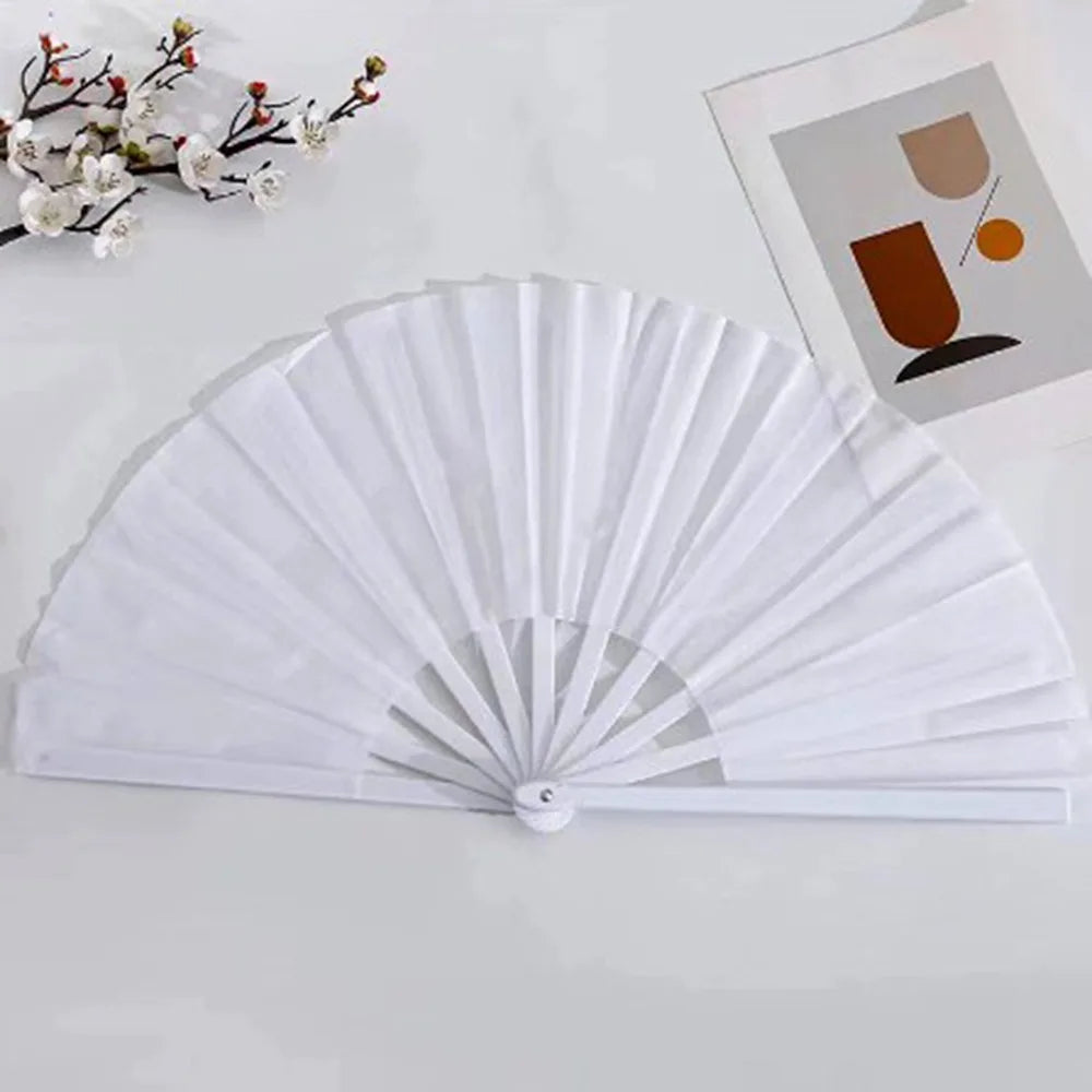 White plastic fan with durable ribs shown against a light background.