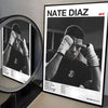 Gerahmtes Schwarz-Weiß-Porträt von Nate Diaz in Kampfhaltung für Leinwandkunst.